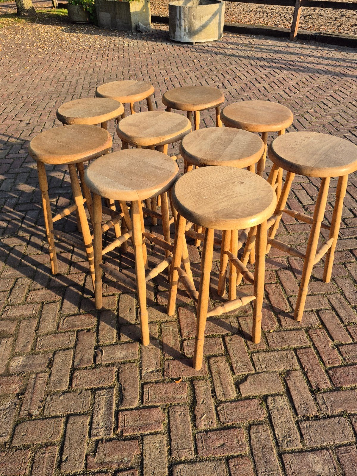 Set van 10 originele Oirschotse Meubelmakerij krukken, Ophalen, Gebruikt, Hout