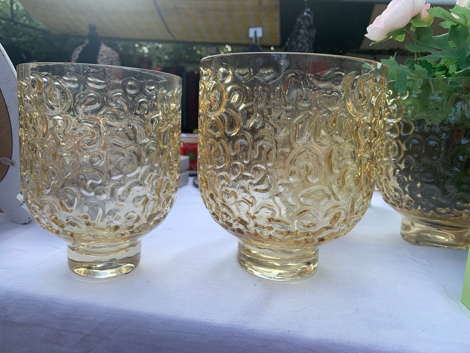 Set van 2 PTMD Collection vazen/kaarsenhouders, Ophalen, Met patroon/structuur, Geel, Glas