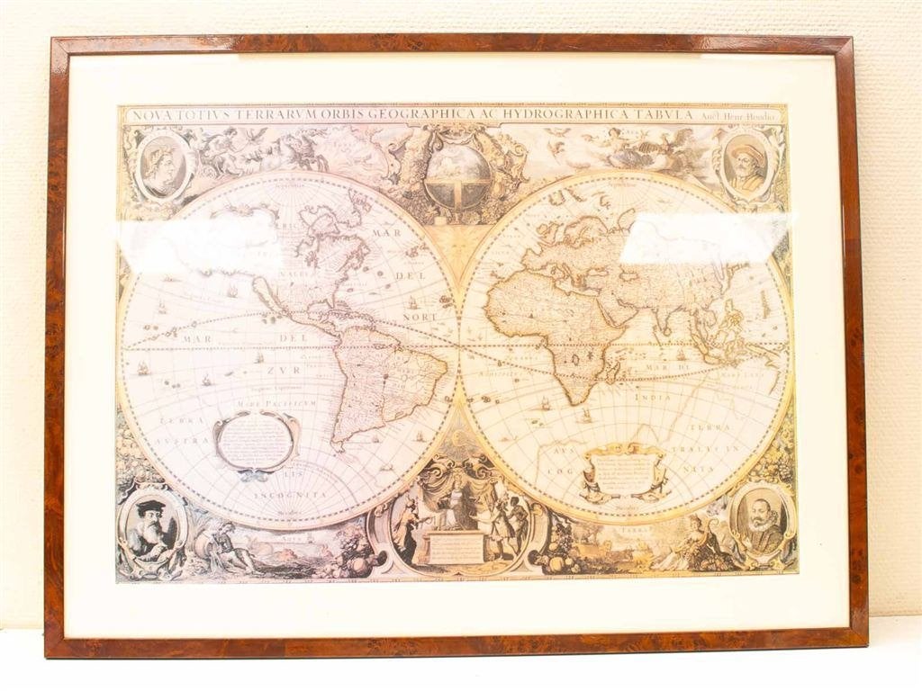 prent van een oude wereld kaart 36203