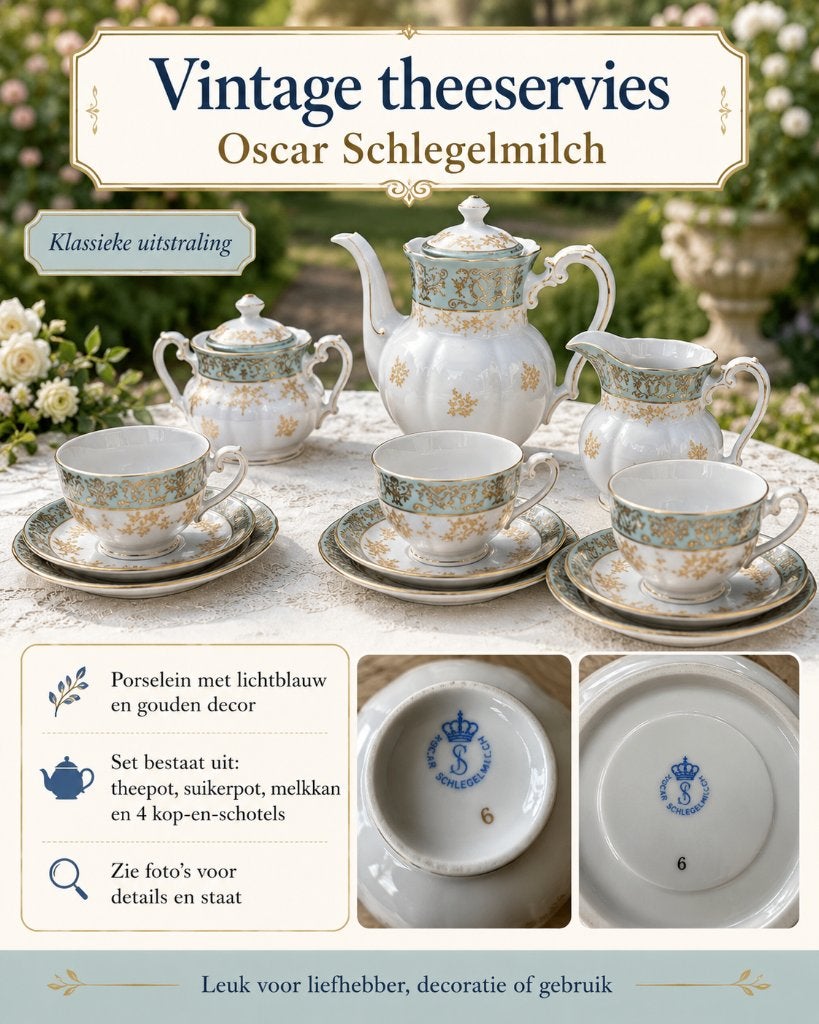 Antiek porseleinen koffie-/theeservies – Oscar Schlegelmilch, Ophalen of Verzenden