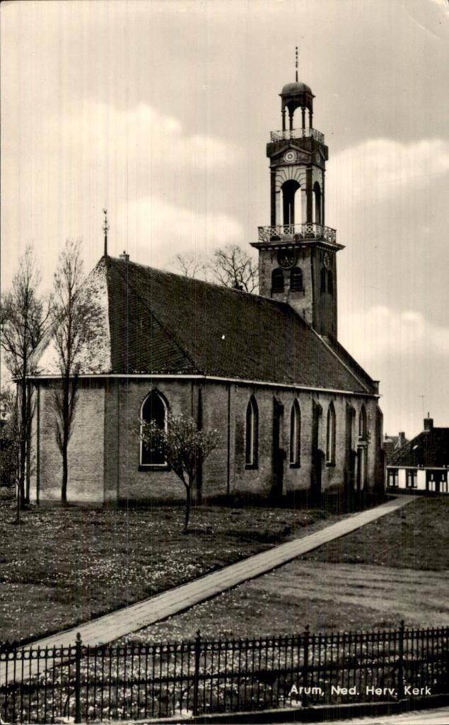 Arum - Ned. Herv. Kerk - Vooraanzicht, Verzamelen, Ophalen of Verzenden, 1940 tot 1960, Ongelopen, Friesland