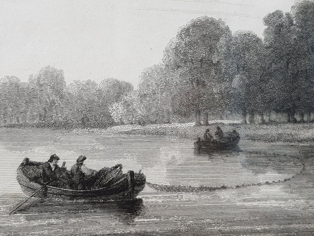 Mooie antieke ingelijste Engelse ets van Marble Hill Cottage, 1800 - 1899, Ets, Ophalen of Verzenden, Met tekst