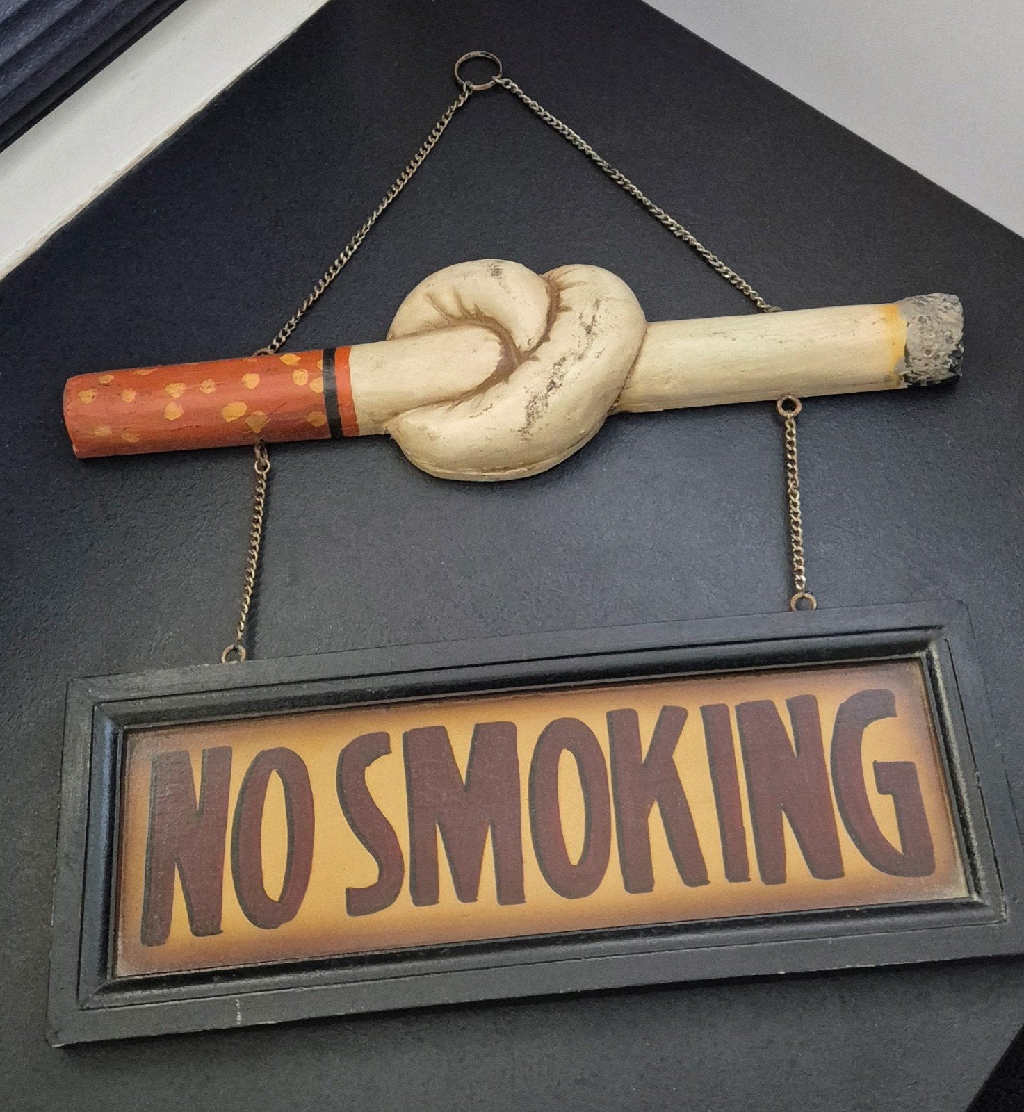 Vintage 'No Smoking' bord met sigaret, Ophalen of Verzenden, Hout