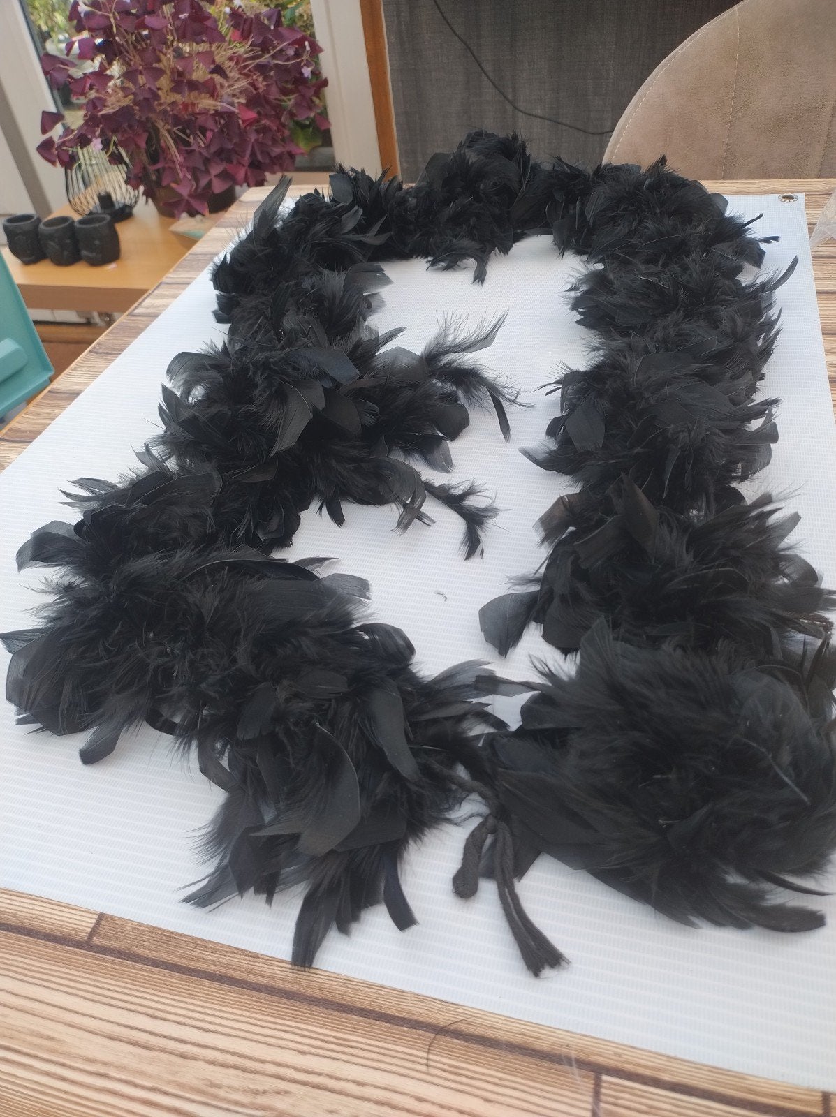 Zwarte veren boa - Perfect voor feestjes en halloween., Ophalen of Verzenden, Gebruikt