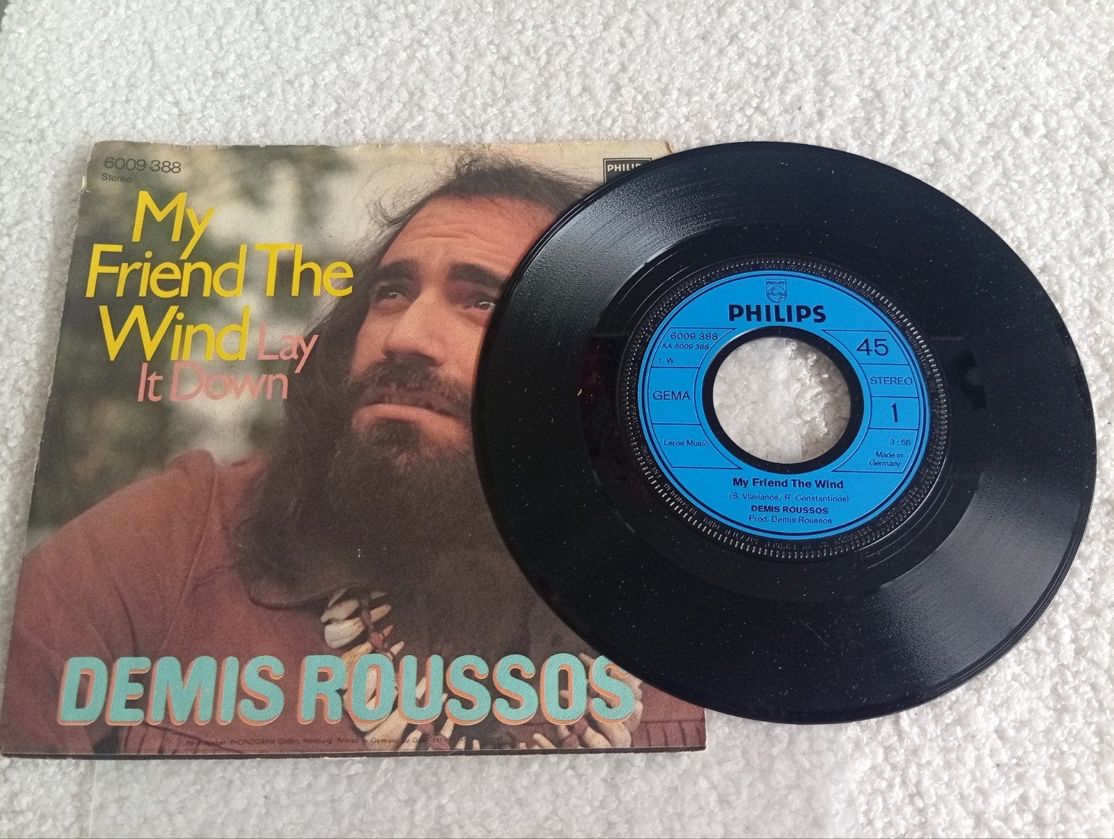 Demis Roussos - My Friend The Wind / Lay It Down (Single), Gebruikt, Originele persing, 7 inch, Ophalen of Verzenden