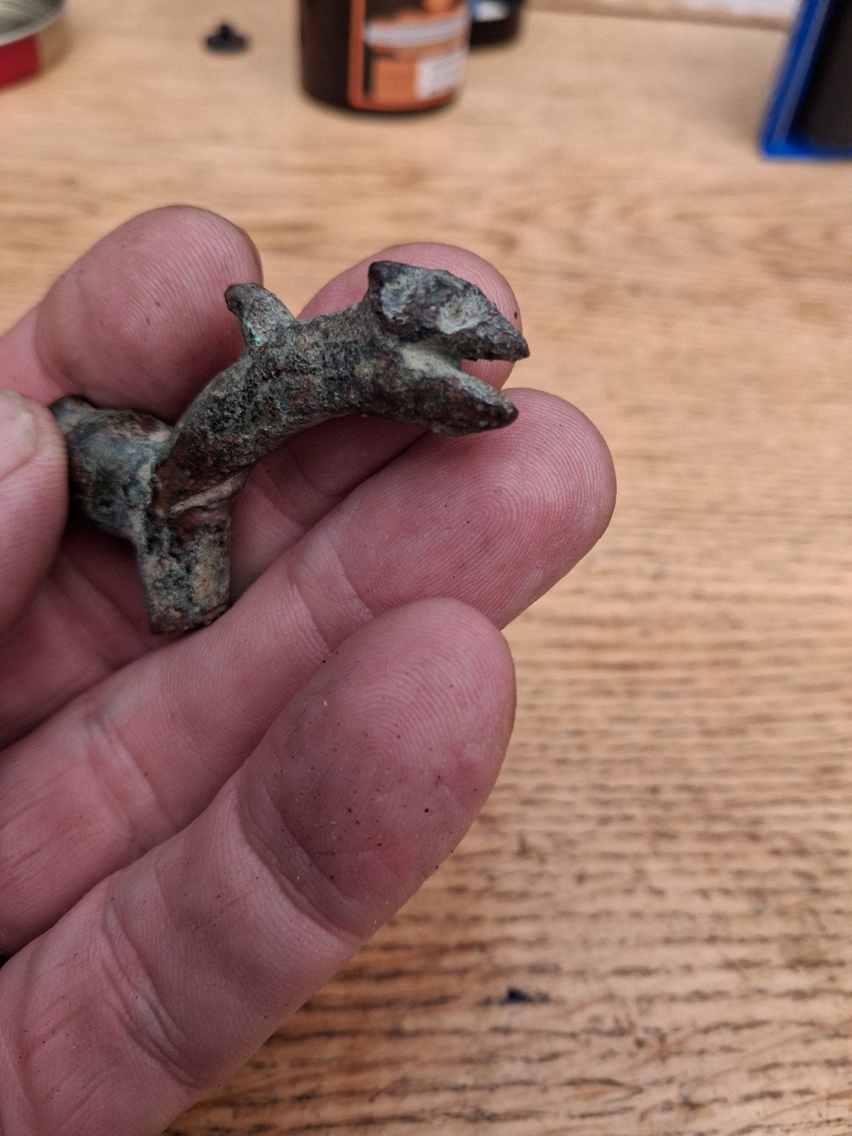 Romeins bronzen handvat met dierenkop - Betuwe vondst, Ophalen of Verzenden