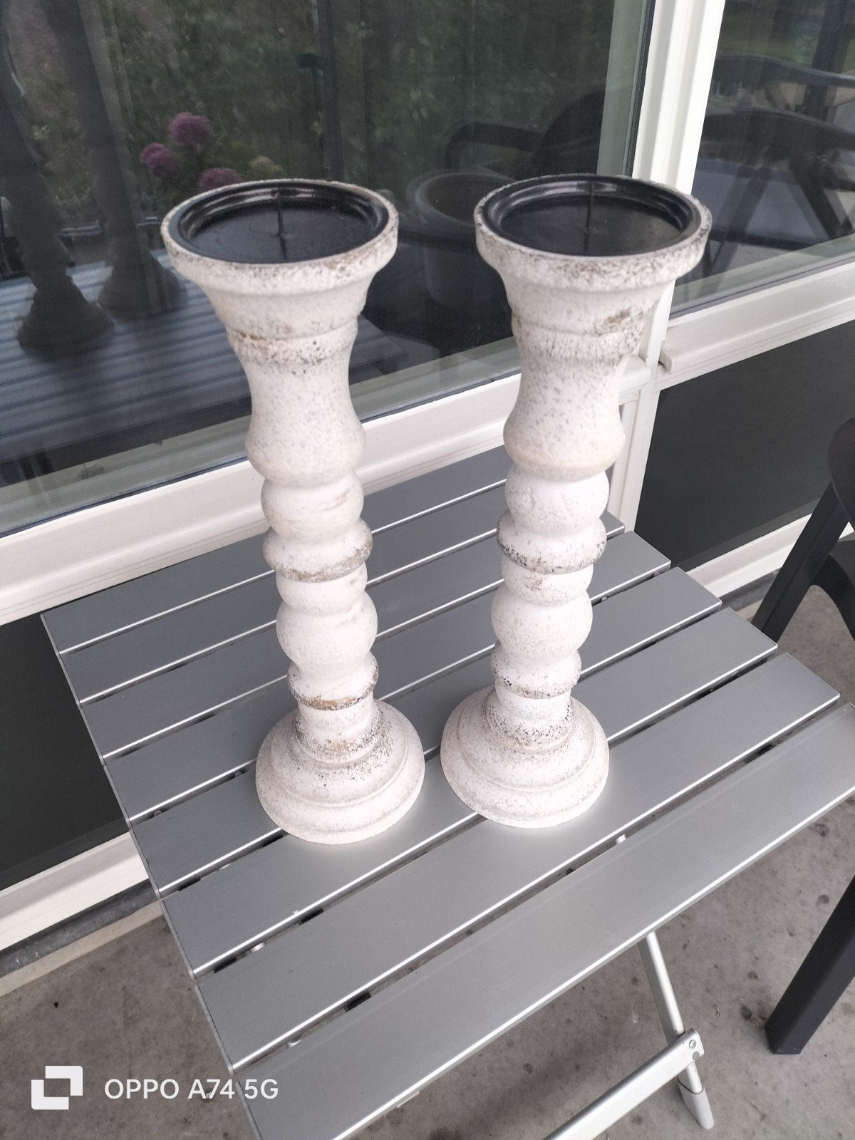 Set van 2 rustieke kandelaars, wit/grijs, Ophalen, Gebruikt, Wit, Overige merken
