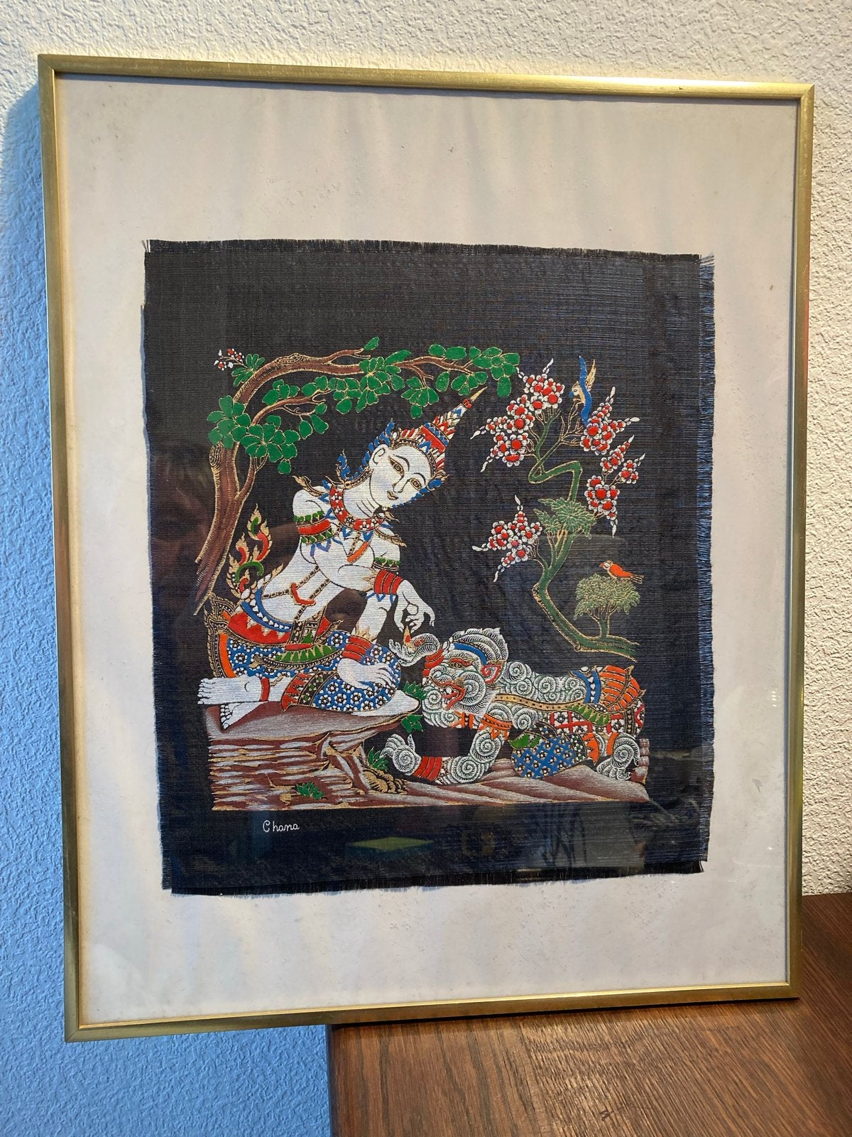 Thaise textielkunst: Hanuman en prinses Sita, Wanddecoratie, Textiel, Handgemaakt, Ophalen of Verzenden