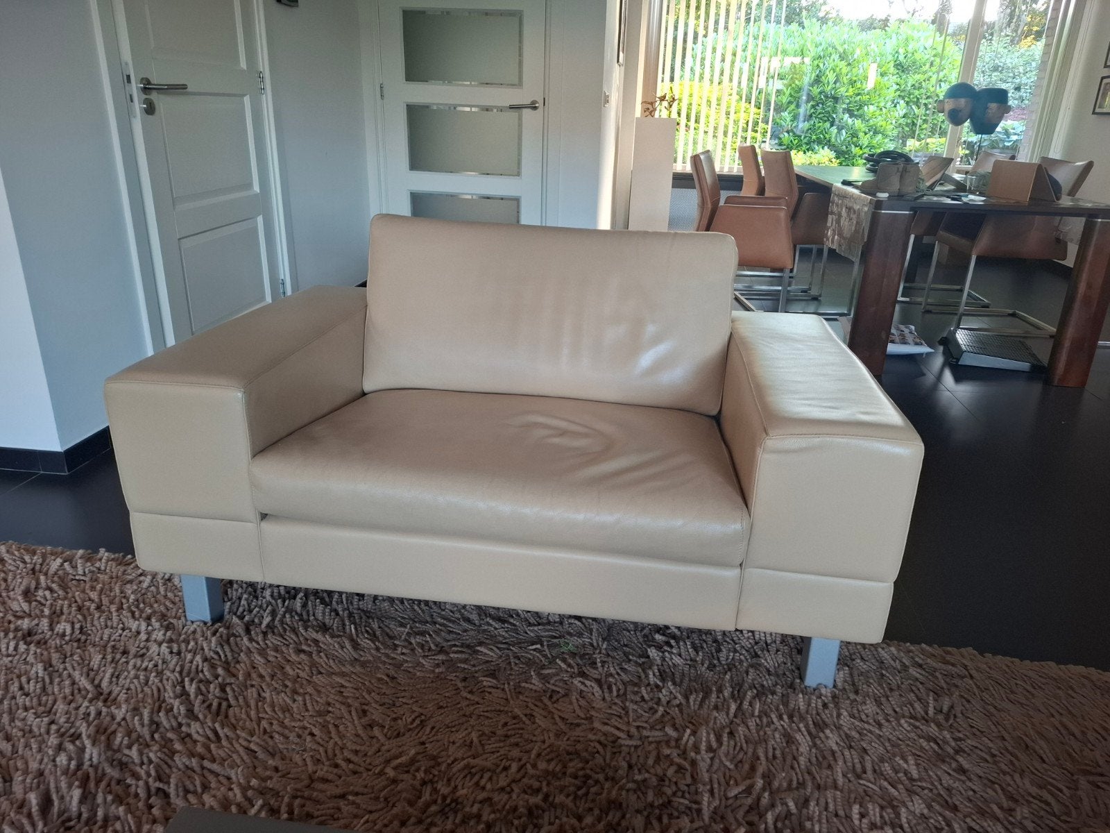 Moderne leolux lederen 3 zitter en loveseat te koop, Ophalen, Gebruikt, Tweepersoons, 75 tot 100 cm