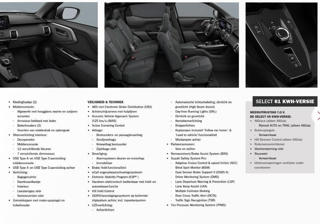 Suzuki e VITARA Select 61 kWh | €2000 euro inruil premie |, Auto's, Suzuki, Automatische klimaatregeling, Stof, 750 kg, Overige kleuren