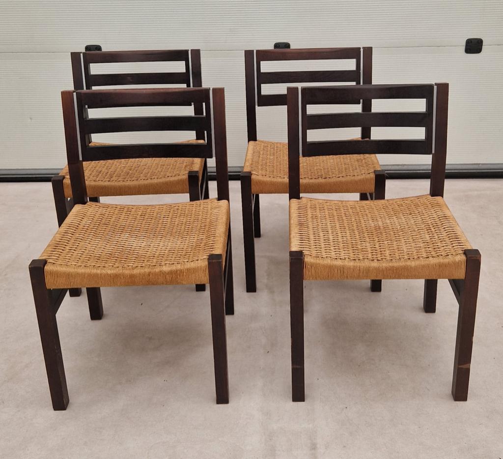 Vier eetkamerstoelen van Fristho met papercord, Huis en Inrichting, Ophalen, Bruin, ., Hout