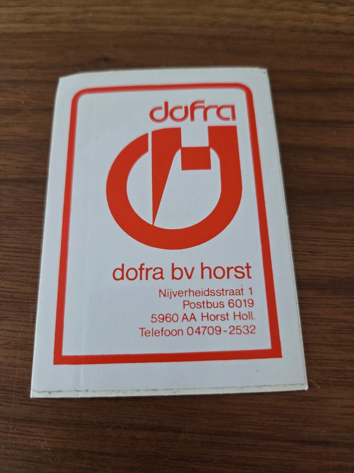 8387 Vintage Dofra BV Horst Sticker -  Verzamelobject, Ophalen of Verzenden, Zo goed als nieuw, Bedrijf of Vereniging