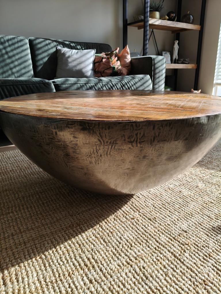 Unieke Salontafel: Rond, Hout & Metaal, Industriële Stijl, 50 tot 100 cm, Rond, 50 tot 100 cm, Zo goed als nieuw