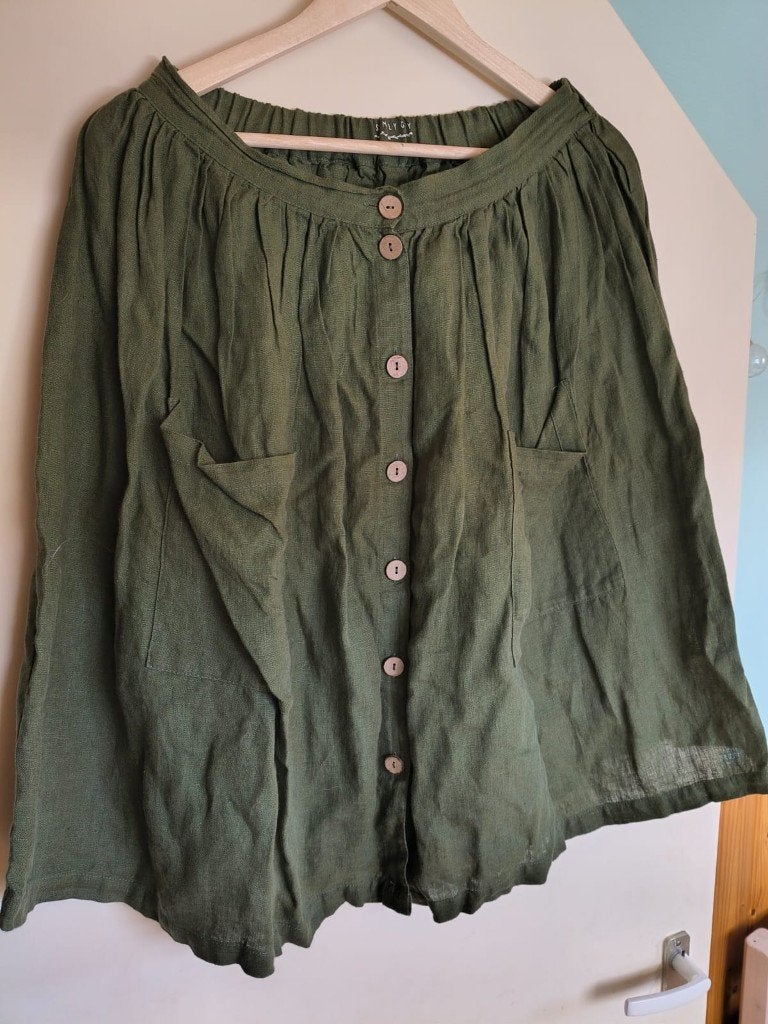 Mosgroene linnen rok simply grey maat M, Maat 38/40 (M), Ophalen of Verzenden, Zo goed als nieuw, Knielengte