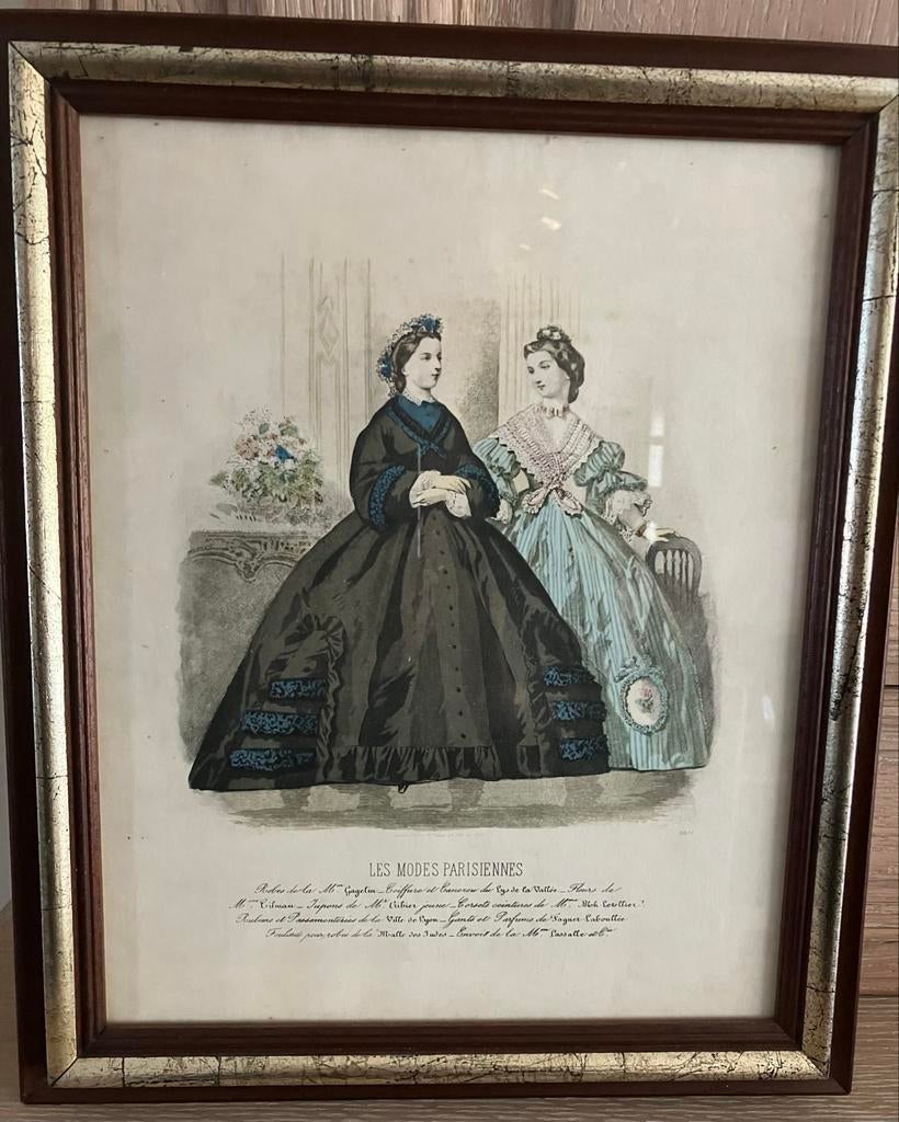 Antiek kader 'Les Modes Parisiennes' - Modeprent 19e eeuw, Antiek en Kunst, Ophalen of Verzenden