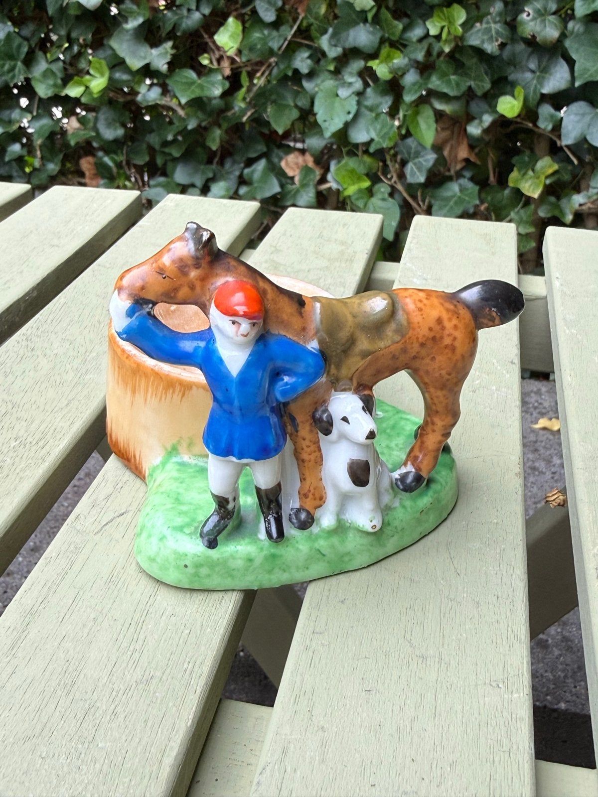 Vintage Japanse asbak met ruiter, paard en hond, Ophalen of Verzenden