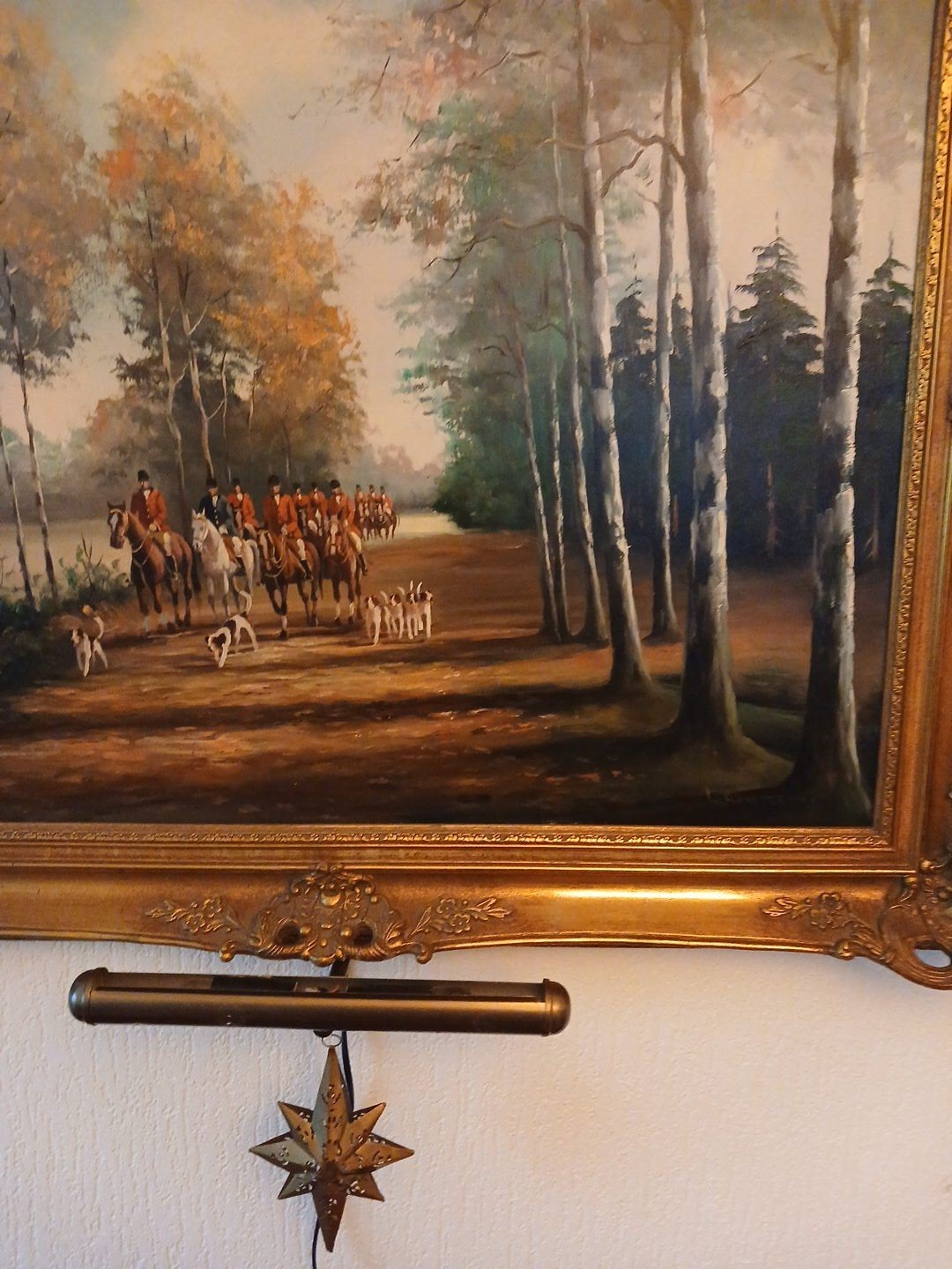 Schilderij met jachtscène in klassieke stijl, Antiek en Kunst, Doek, Ophalen of Verzenden, Olieverf, Klassiek