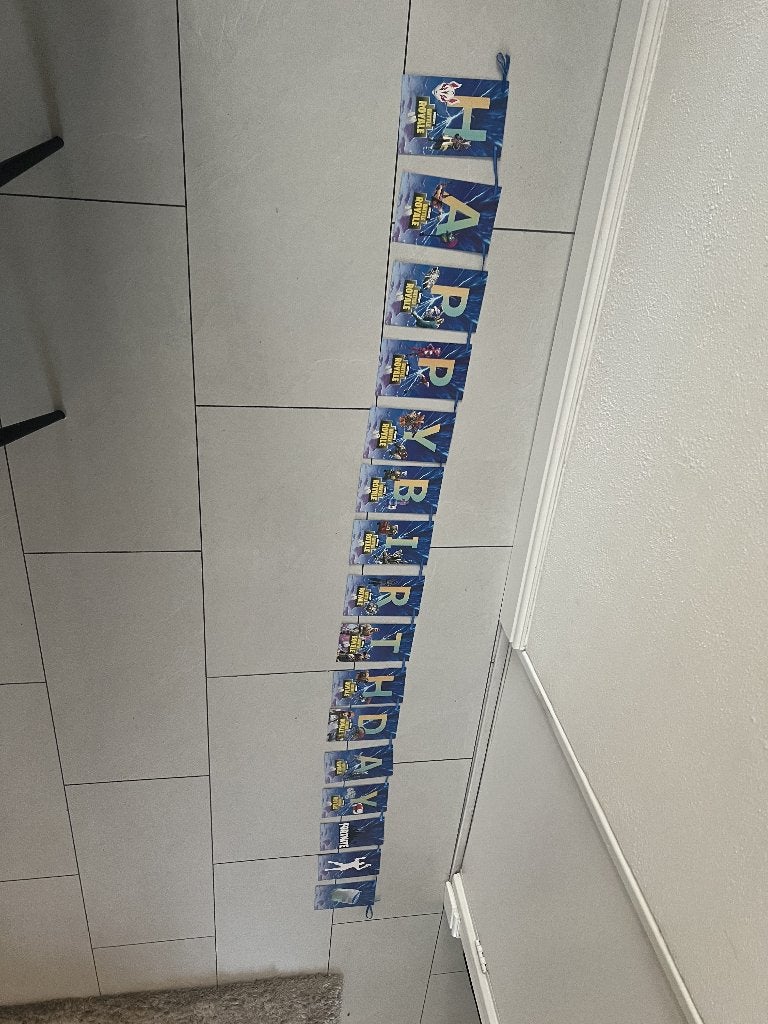 Fortnite verjaardags slinger Happy Birthday met 2 kanten, Ophalen of Verzenden, Zo goed als nieuw, Versiering, Verjaardag