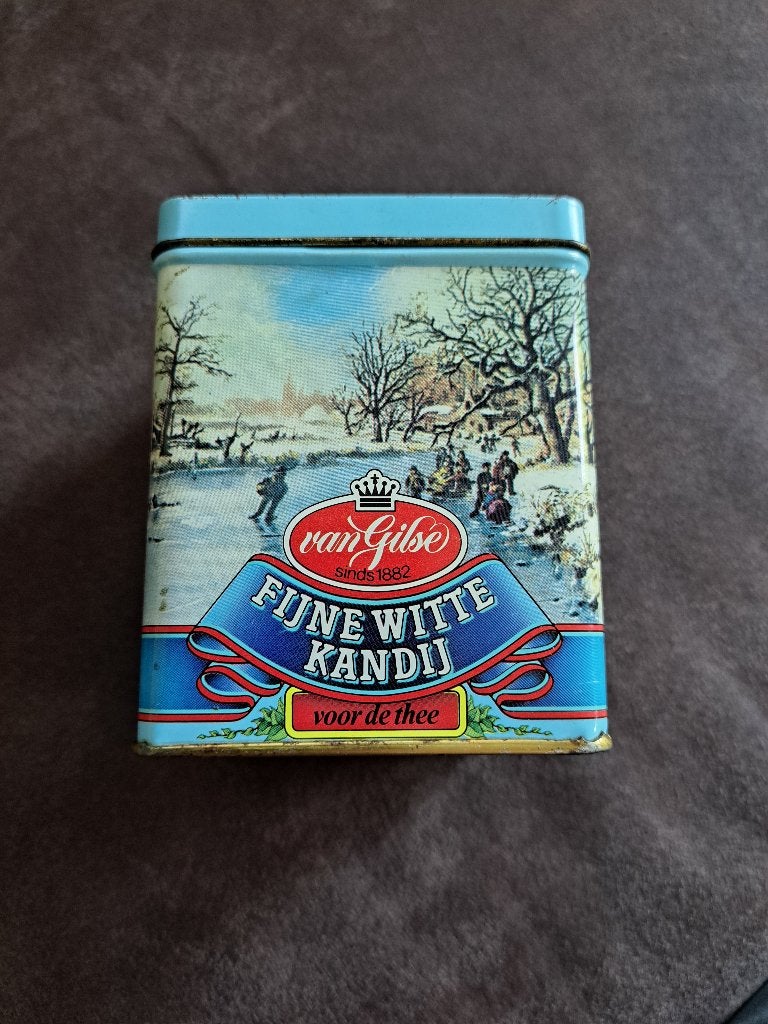 Te koop: verpakkingsblik kandijsuiker., Verzamelen, Ophalen of Verzenden, Gebruikt, Koek(jes)
