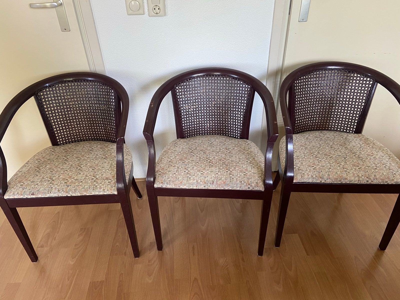3 Vintage Gevlochten Rotan Stoelen, retro, webbing, Ophalen