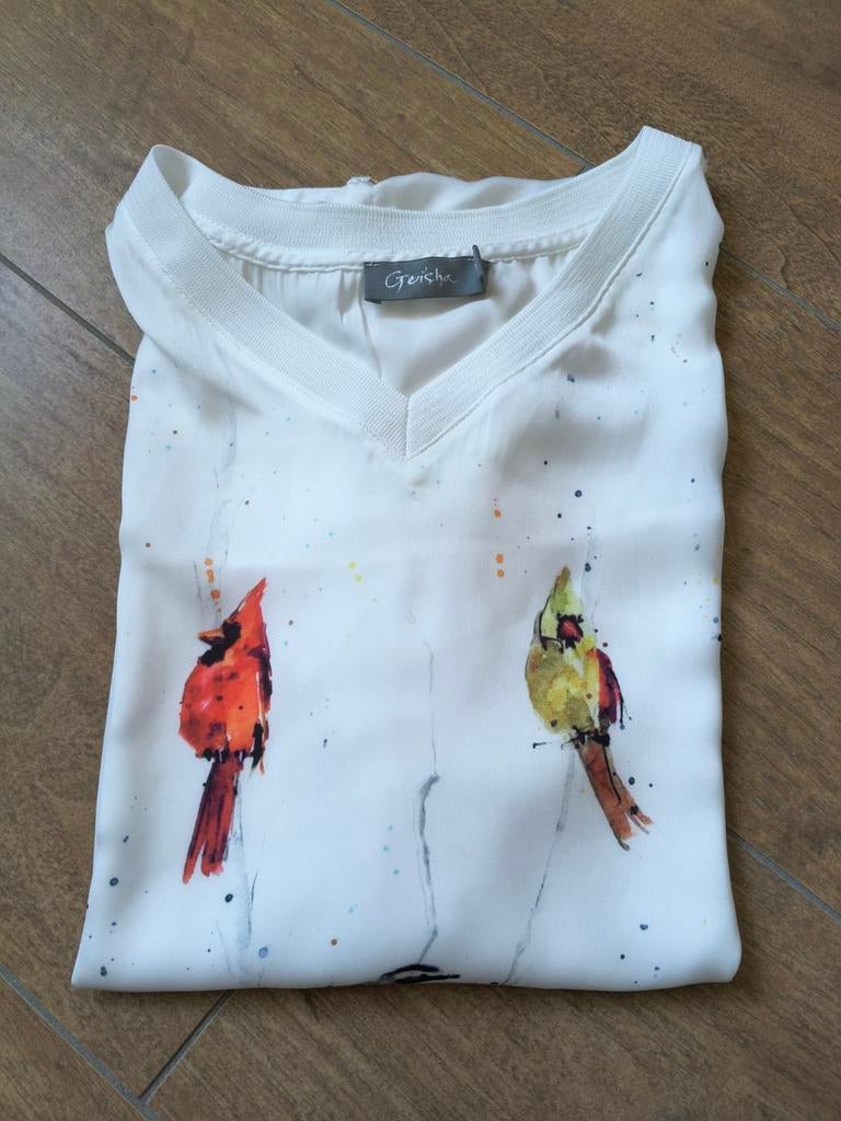 Shirt - top, Geisha, maat S, met vogeltjes, Geisha, Ophalen of Verzenden, Zo goed als nieuw, Korte mouw