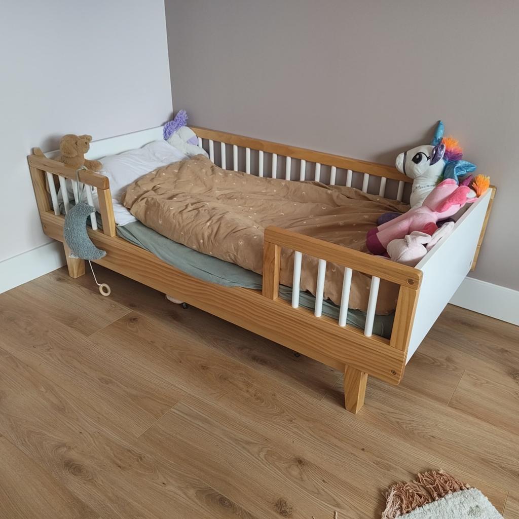 Petite Amelie peuterbed - Wit/Hout, Kinderen en Baby's, Kinderkamer | Bedden, Ophalen, 70 tot 85 cm, 140 tot 160 cm, Zo goed als nieuw