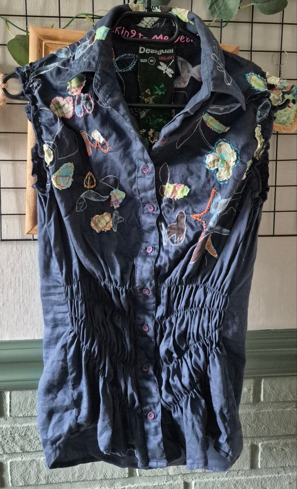 Desigual Blauwe Blouse met Borduurwerk - Maat M, Maat 38/40 (M), Blauw, Ophalen of Verzenden, Zo goed als nieuw