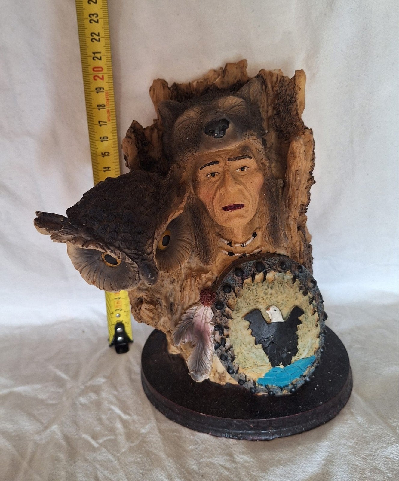 Indianenbeeld met Uil en Schild - Decoratief Figuur, Ophalen, Gebruikt, Mens