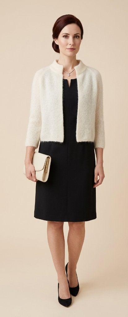 Natan combinatie zwarte jurk met offwhite bolero 38 luxe set, Kleding | Dames, Maat 38/40 (M), Kostuum of Pak, Verzenden, Zwart