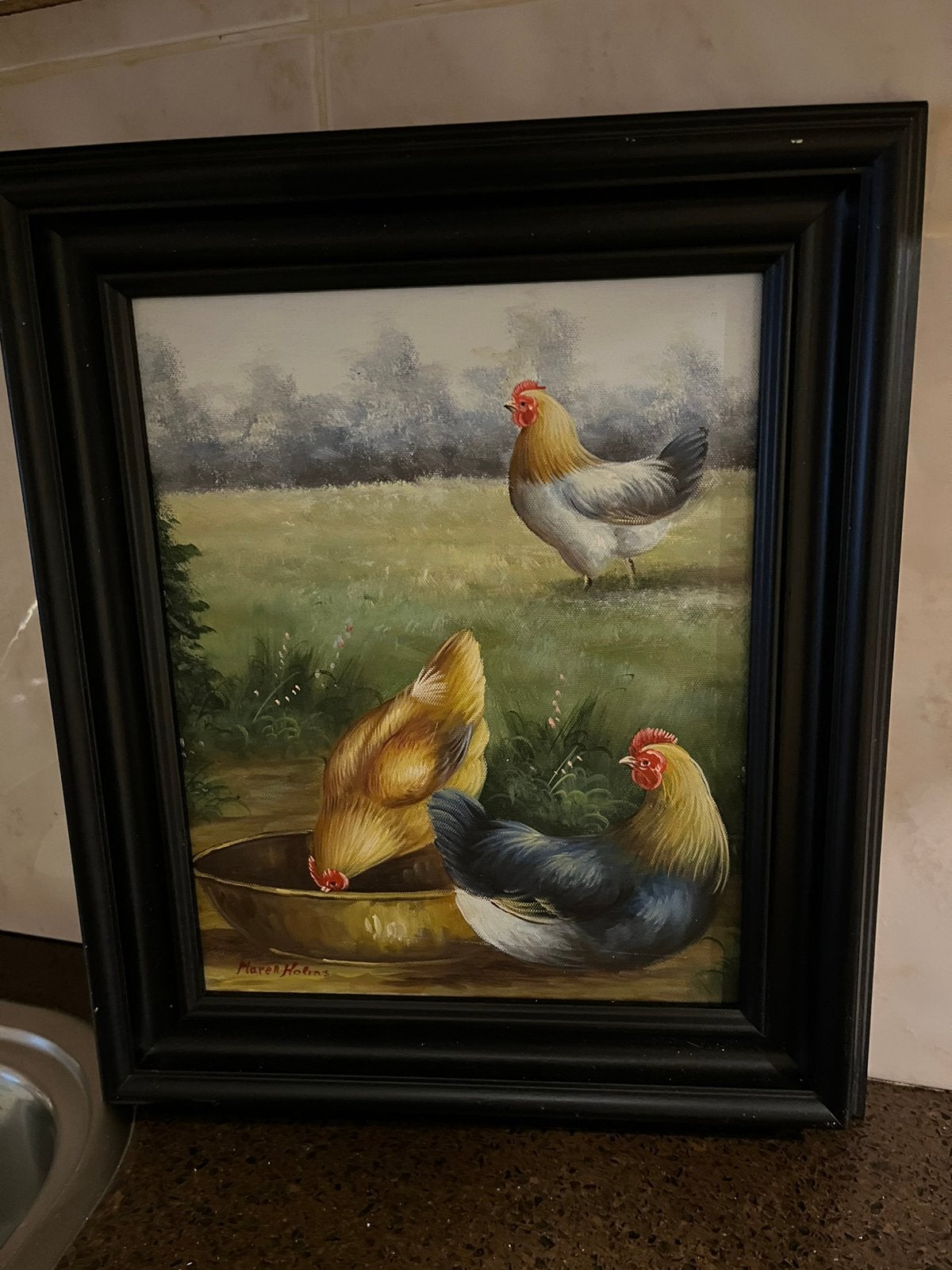 Olieverf schilderij met kippen, Ophalen