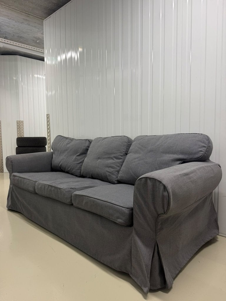 IKEA EKTORP 3-zitsbank – Hakebo donkergrijs, Hout, Driepersoons, 75 tot 100 cm, Zo goed als nieuw
