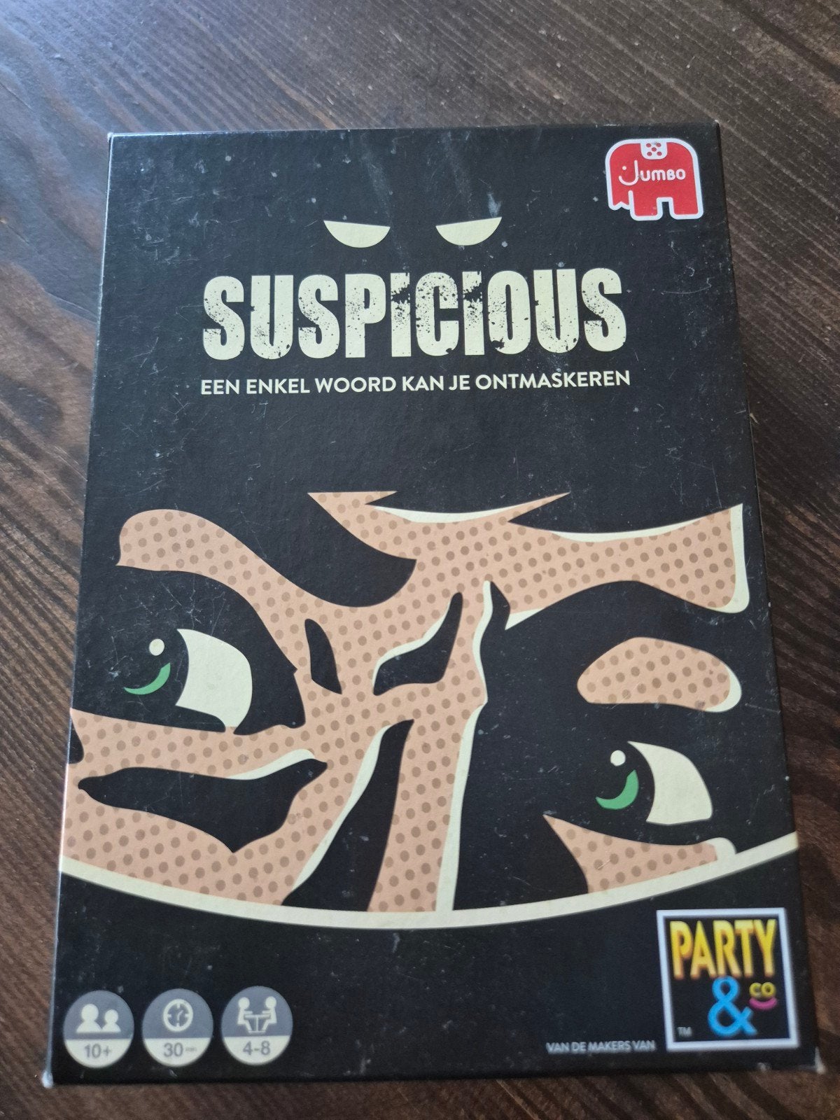 Suspicious: Een enkel woord kan je ontmaskeren, Vijf spelers of meer, Ophalen, Gebruikt, Jumbo