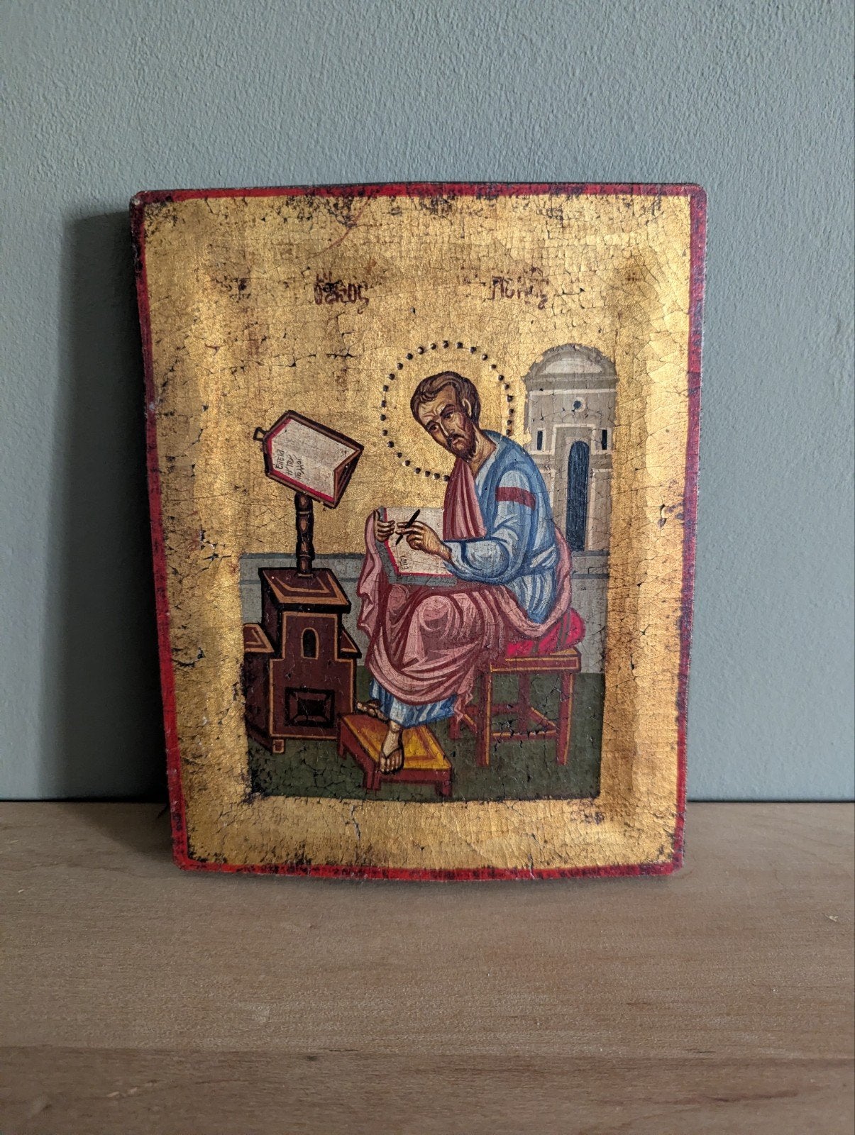 Handgeschilderd Byzantijns icoon van Sint Lucas, Ophalen