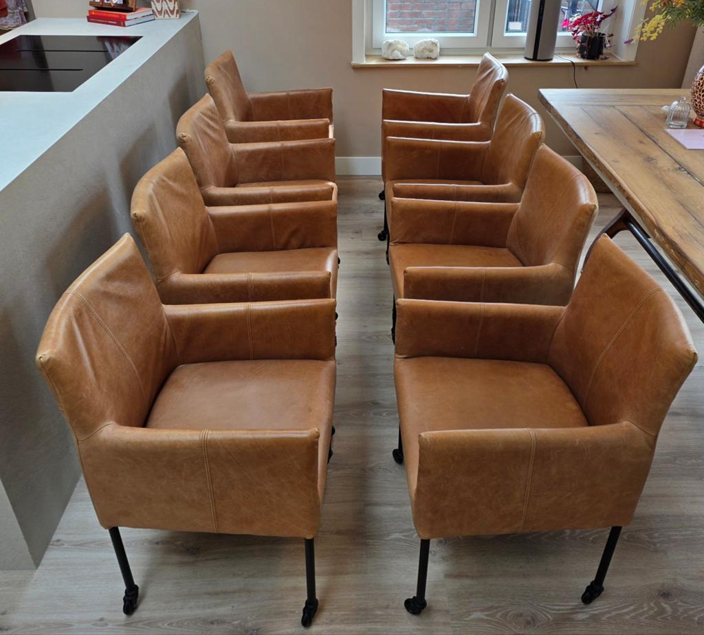 Set van 8 eetkamerstoelen Desire, vintage leer cognac, Huis en Inrichting, Stoelen, Ophalen, Bruin, Leer, Zo goed als nieuw