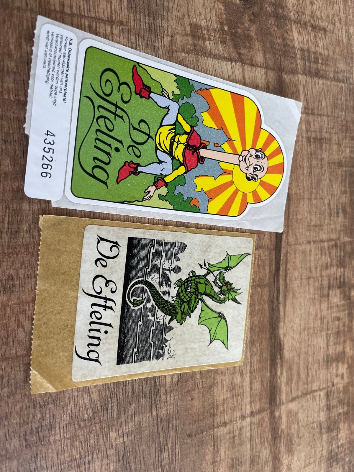 Vintage Efteling stickers - Langnek en Draak, Verzamelen, Efteling, Ophalen of Verzenden, Gebruikt, Overige typen