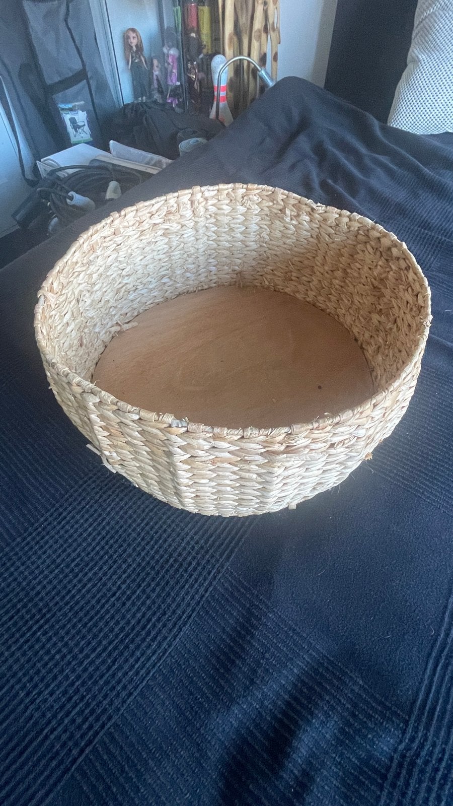 Grote rieten mand met houten bodem - Zo goed als nieuw, Ophalen, Mand, Rond, Zo goed als nieuw