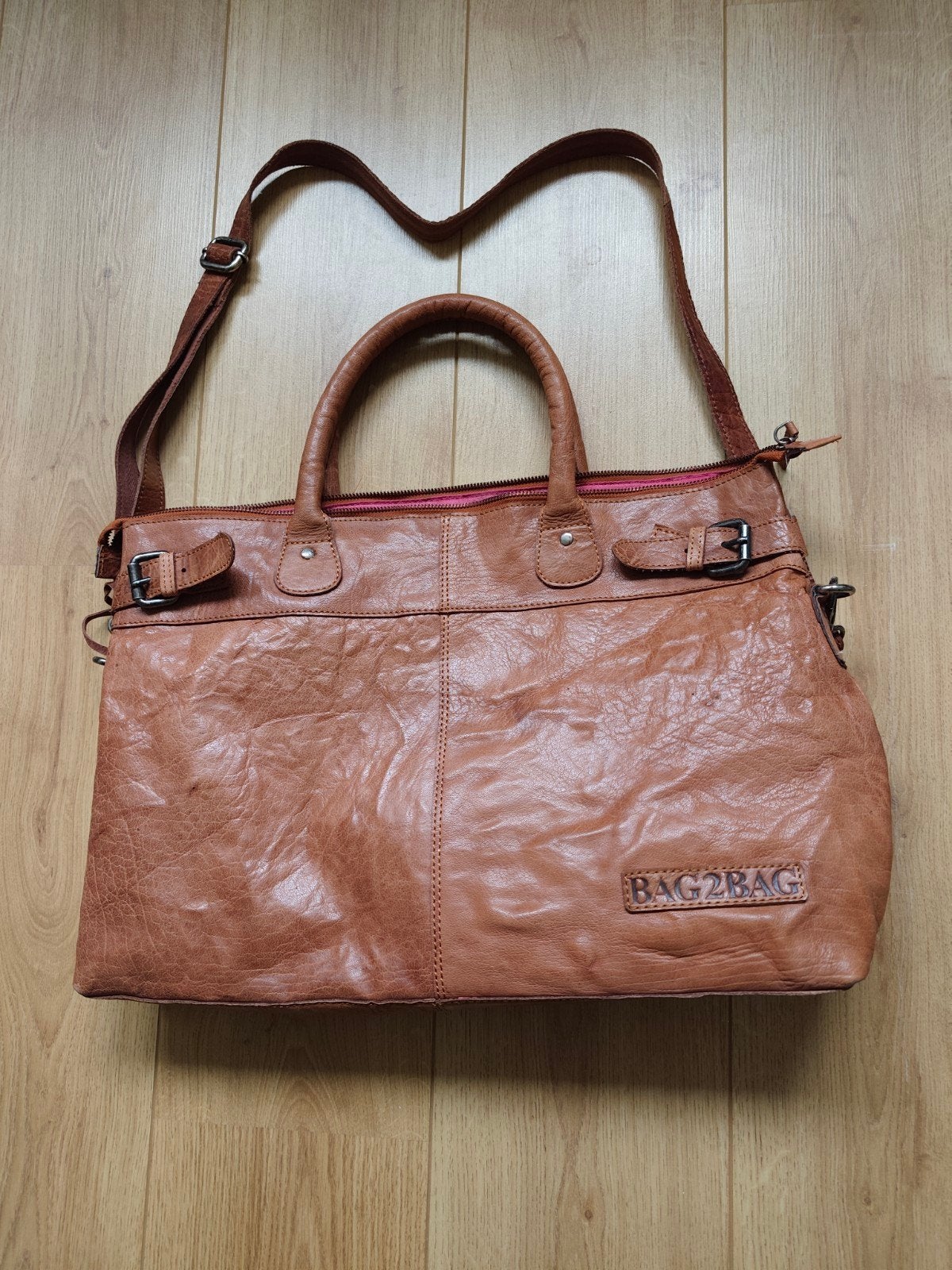 Bag2Bag Leren Handtas/Schoudertas - Cognac, Ophalen of Verzenden, Gebruikt, Bruin, Handtas