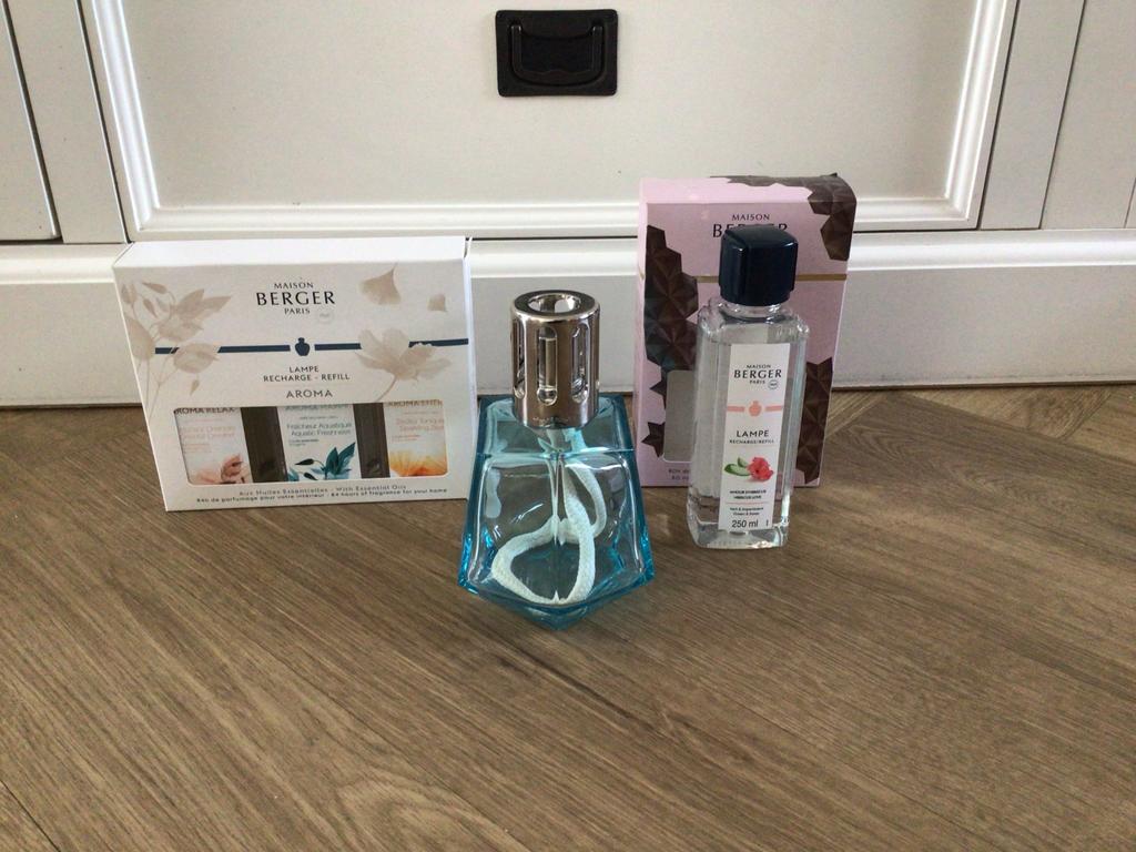 Lampe Berger Brander Zeeblauw/Turquoise met Navulling Set, Ophalen of Verzenden, Zo goed als nieuw