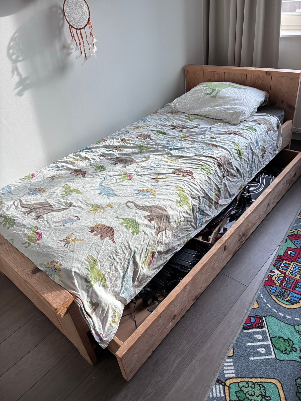 Eenpersoonsbed van steigerhout met opbergruimte, Ophalen, Gebruikt, 90 cm, Steigerhout