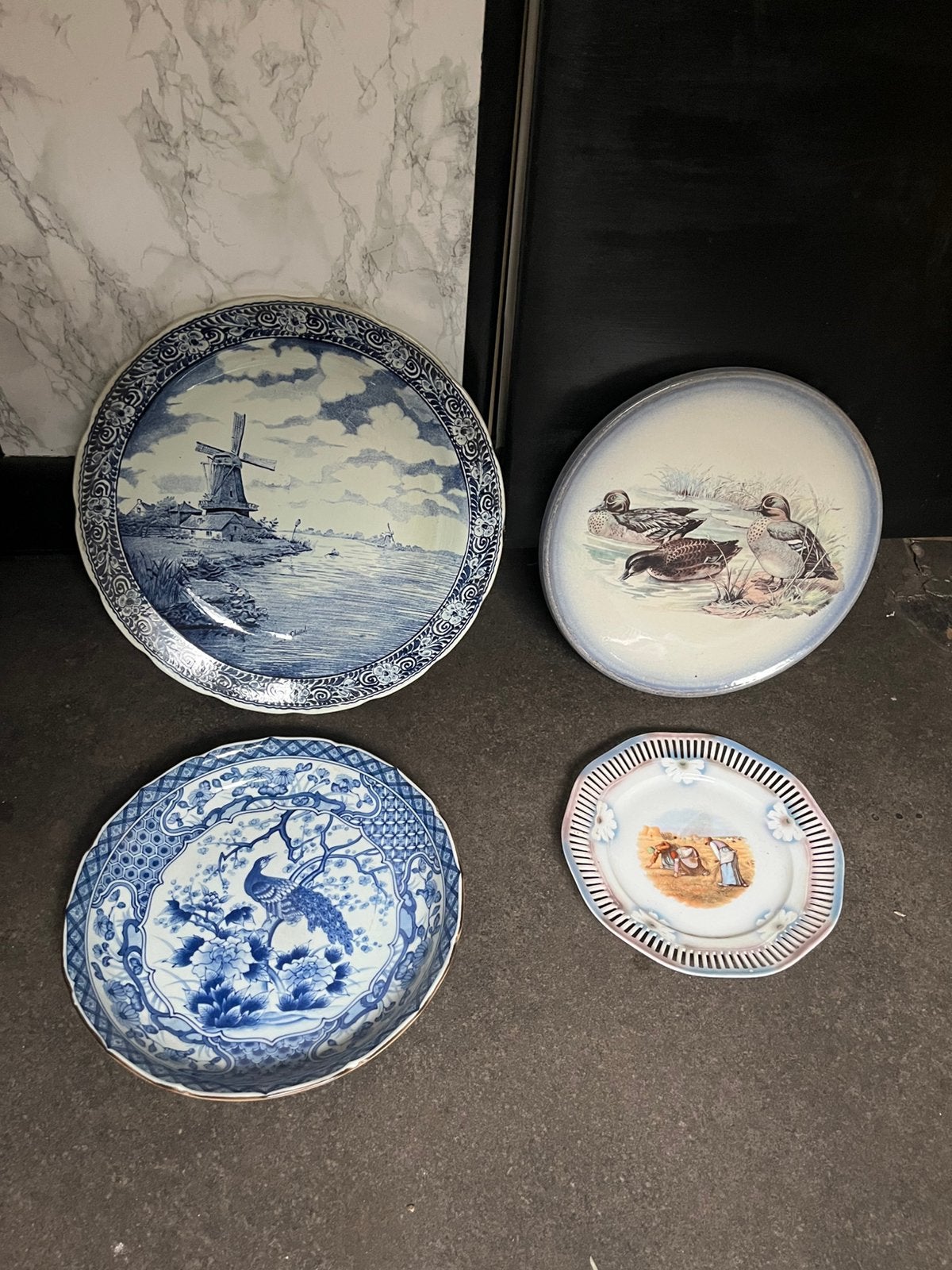 Set van 4 decoratieve borden: Delfts Blauw, eenden, en meer, Ophalen