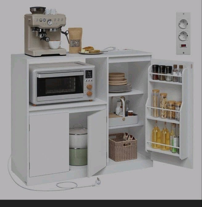 VASAGLE Keukenkast dressoir werkblad 3 deuren wolkenwit, Overige materialen, Met deur(en), Modern, functioneel, Nieuw