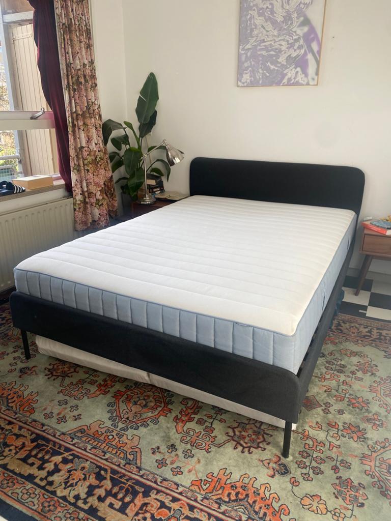 IKEA bed antraciet 140x200, Ophalen, Wit, Tweepersoons, 140 cm