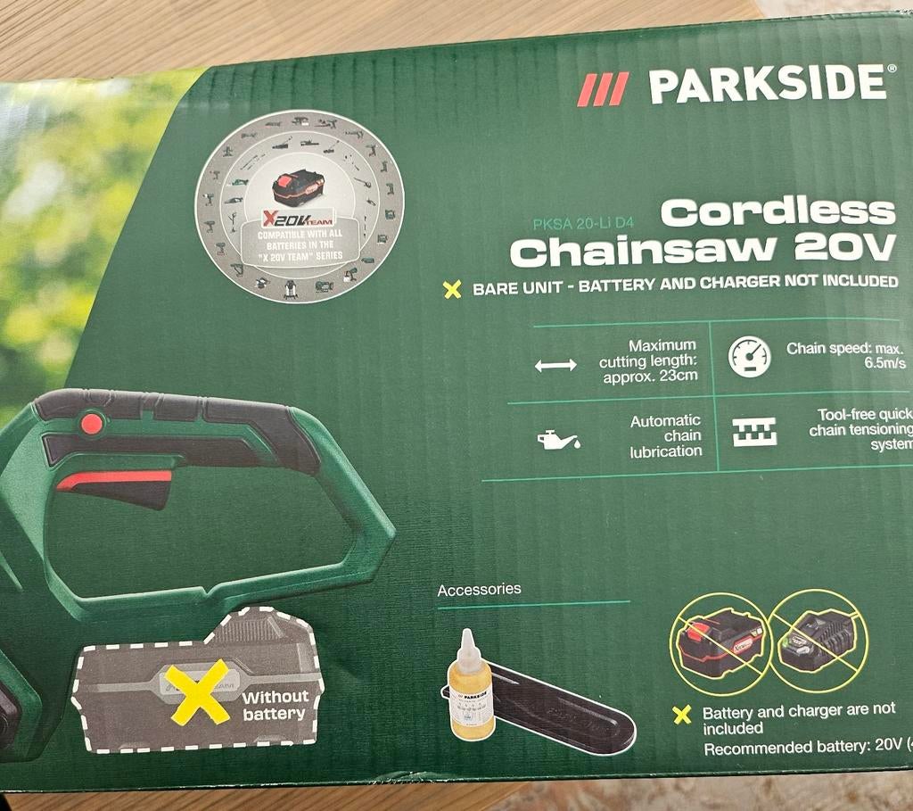 Accu kettingzaag, Tuin en Terras, Hand-tuingereedschap, Ophalen, Nieuw