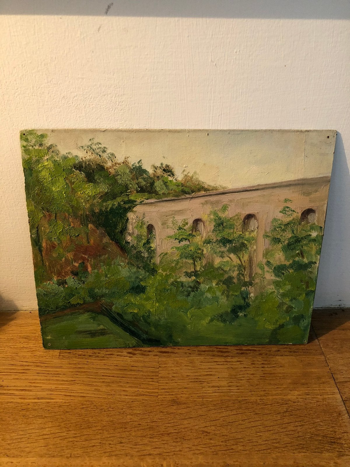 KUNST SCHILDERIJ FRANS VIADUCT LANDSCHAP, Ophalen of Verzenden