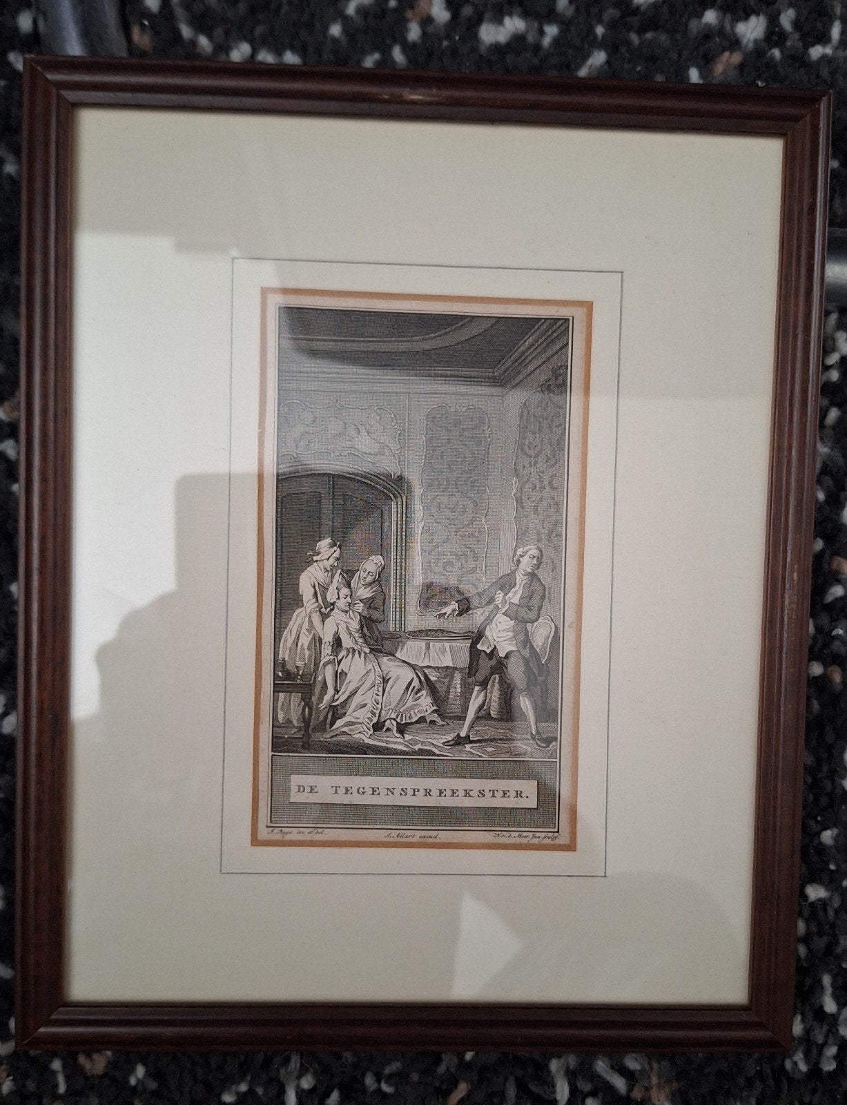 Antieke Gravure: De Tegenspreekster - Scène uit het dagelijk, Antiek en Kunst, Ophalen of Verzenden