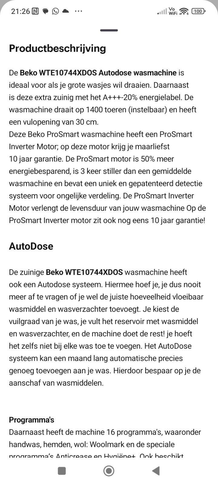 Foto 5 van Beko Wasmachine 10 kg & Warmtepompdroger Set