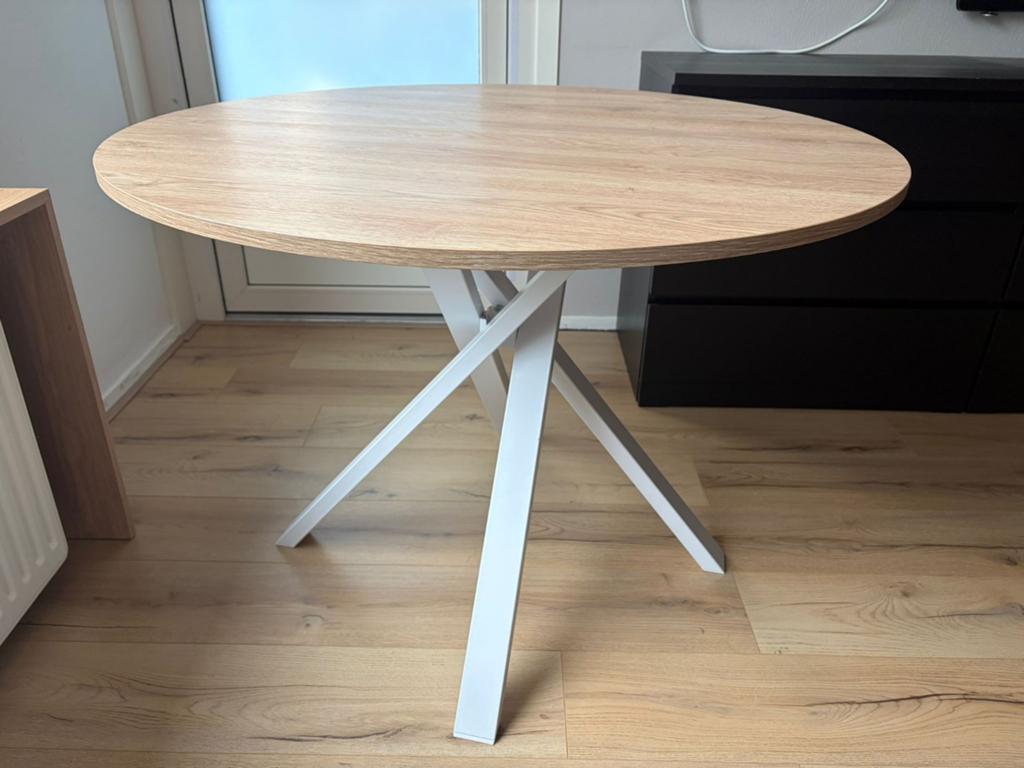Mariedamm tafel eiken Wit, Ophalen, Zo goed als nieuw, Rond, 100 tot 150 cm
