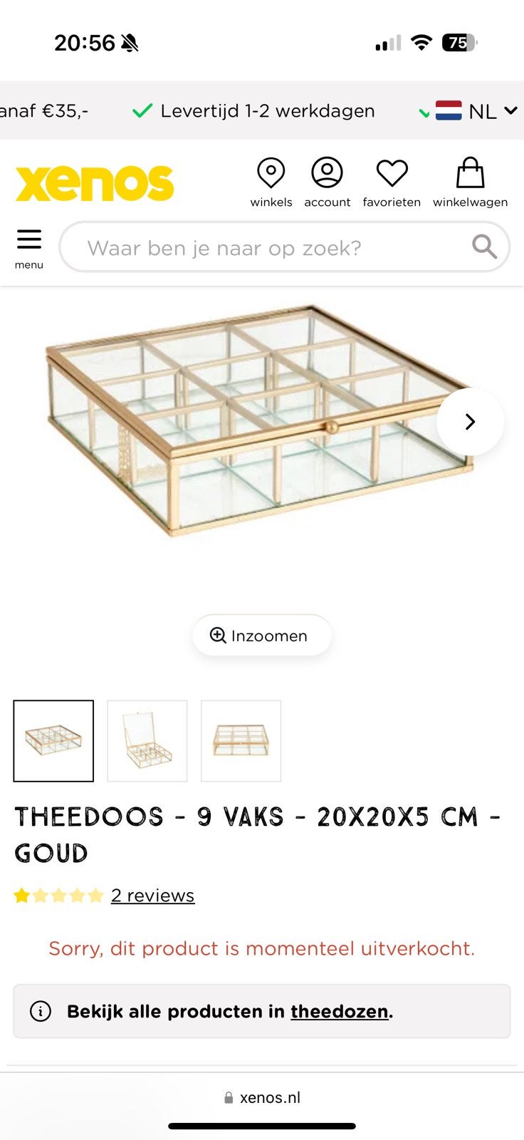 Gouden 9 vaks theedoos nieuw, Theedoos, Ophalen of Verzenden, Nieuw, Goud
