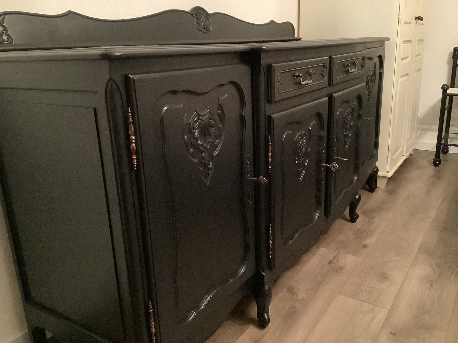 Zwart Queen Ann dressoir brocante nachtkastjes ladekastje, Ophalen