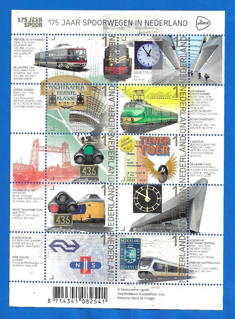 NVPH V3219-28 175 jaar Spoorwegen - 2014, Verzenden, Na 1940, Postfris